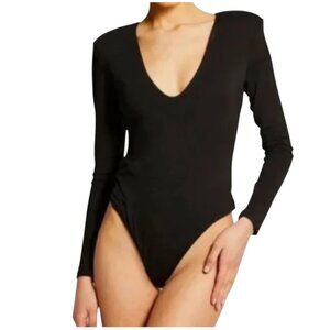 Good American Low Down Deep Plunge Neck Bodysuit Womens 5 XXL Black Shoulder Pad